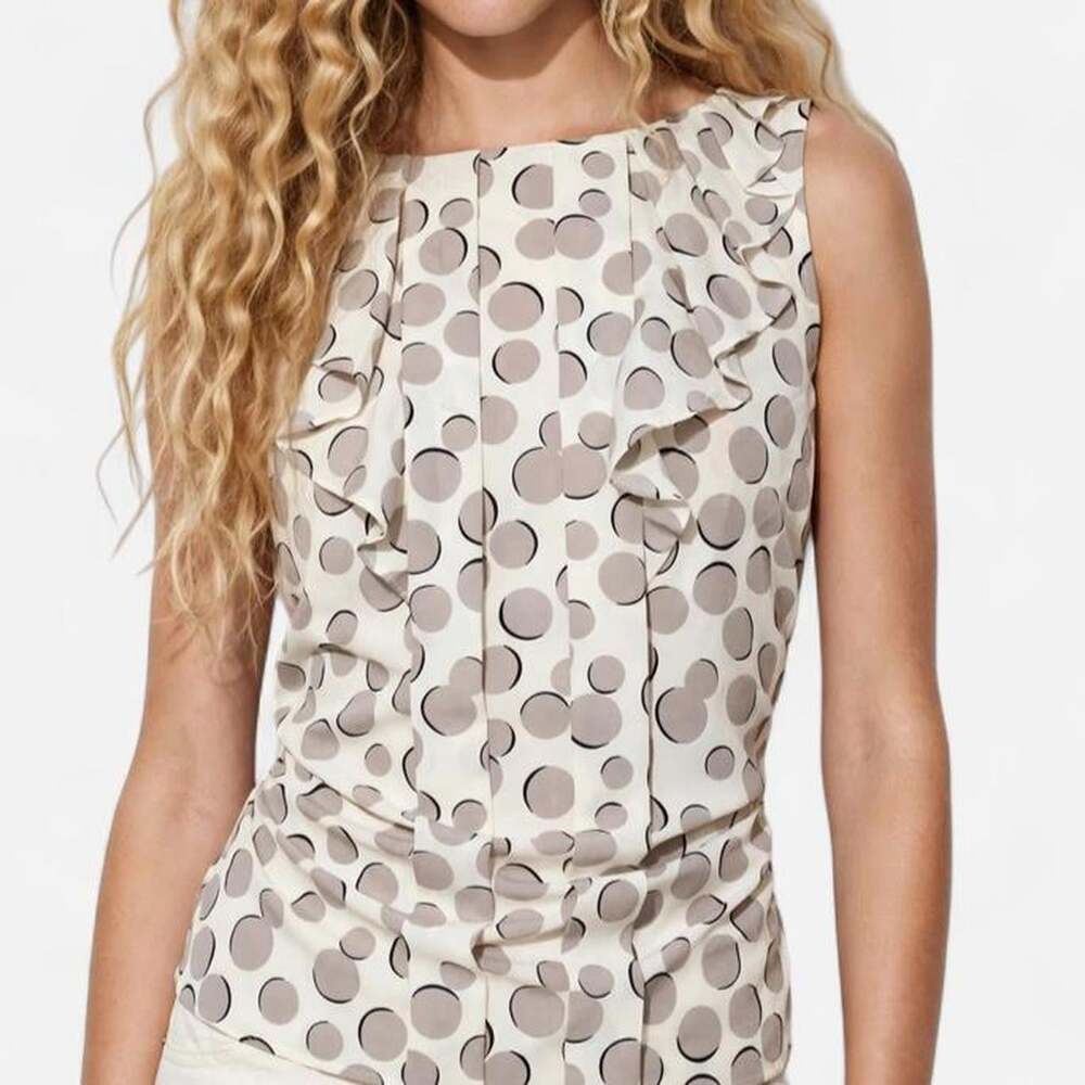 LOFT Women's Cream and Tan Blouse